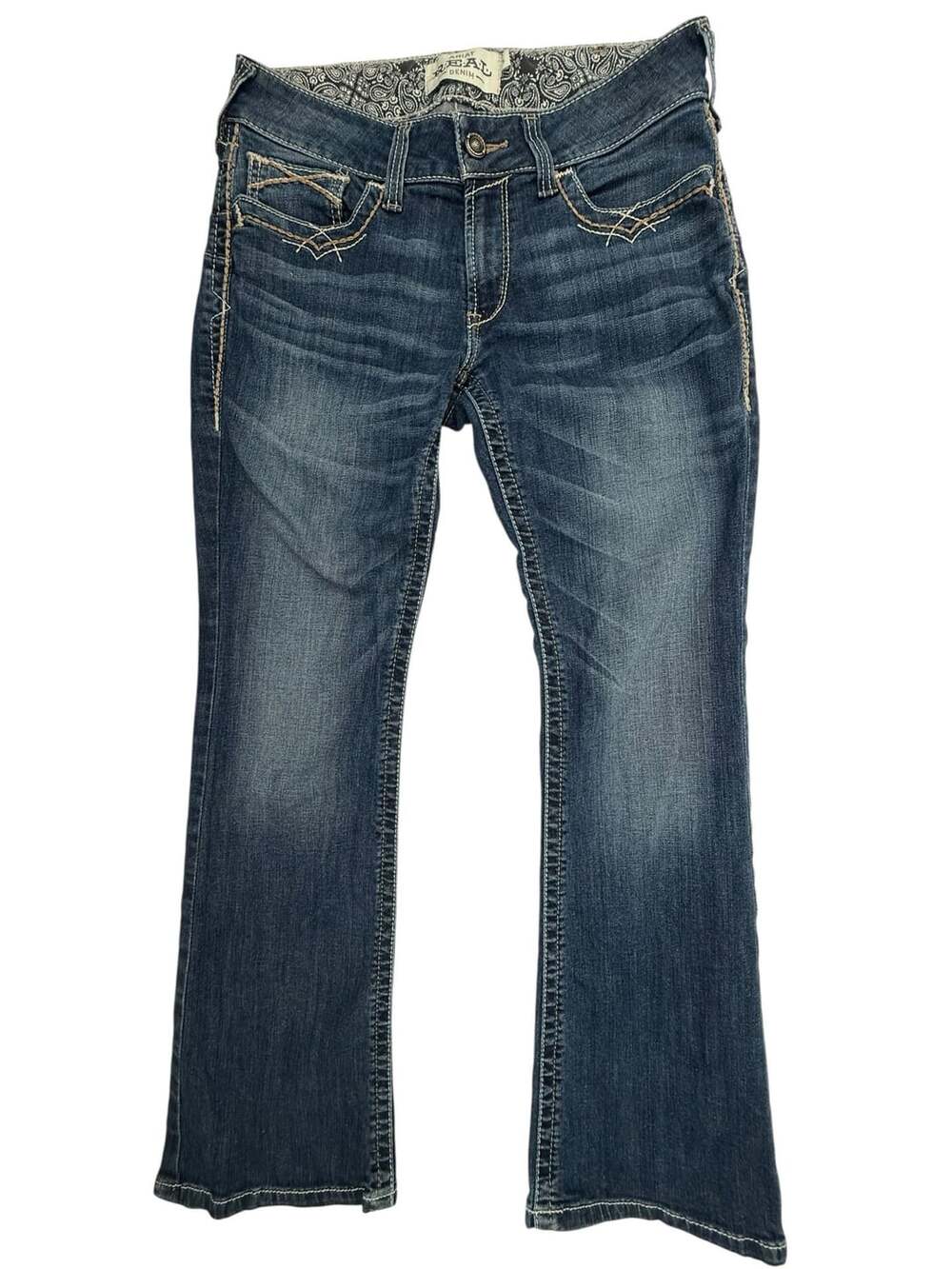 Ariat Low Rise Bootcut Denim Jeans 31S Embroidery Waistband Wash